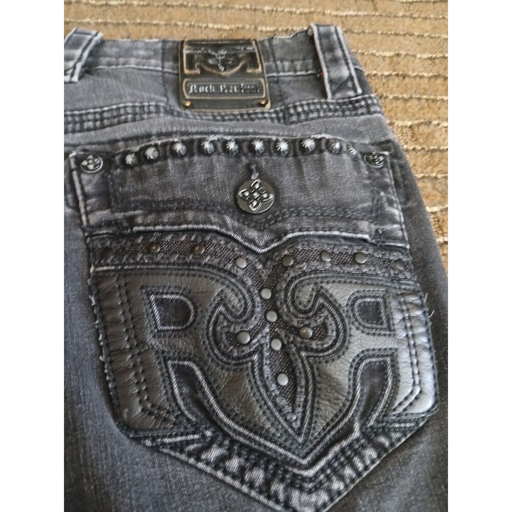 Rock Revival Lowry Black Y2K Rock / Grunge Studded Jeans Men's 36 X 30 Straight - Picture 5 of 9
